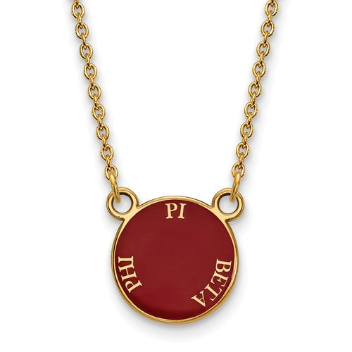 Pi Beta Phi Sorority Sterling Silver Gold Plated Extra Small Enameled Pendant Necklace