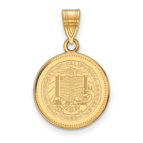 University of California Berkeley Sterling Silver Gold Plated Medium Crest Pendant