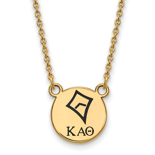 Kappa Alpha Theta Sorority Sterling Silver Gold Plated Extra Small Enameled Pendant Necklace