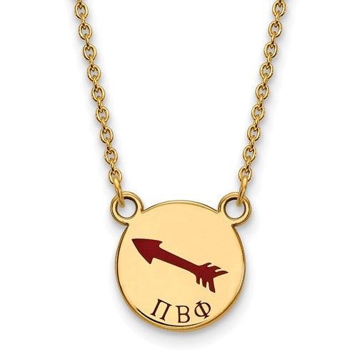 Pi Beta Phi Sorority Sterling Silver Gold Plated Extra Small Enameled Pendant Necklace