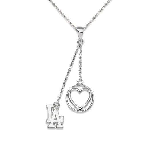 Los Angeles Dodgers Sterling Silver Dangle Heart Necklace