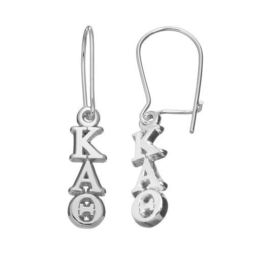 Kappa Alpha Theta Sorority Sterling Silver Vertical Letters Dangle Earrings