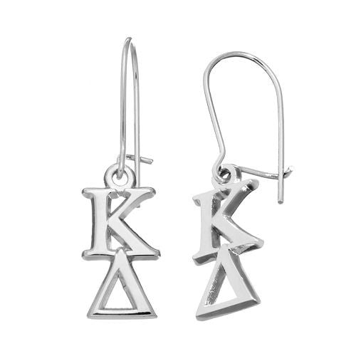 Kappa Delta Sorority Sterling Silver Vertical Letters Dangle Earrings