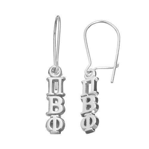 Pi Beta Phi Sorority Sterling Silver Vertical Letters Dangle Earrings