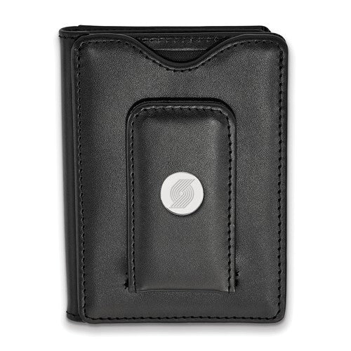 Portland Trail Blazers Sterling Silver Black Leather Wallet