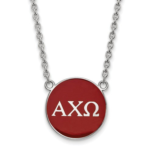 Alpha Chi Omega Sorority Sterling Silver Small Enameled Pendant Necklace