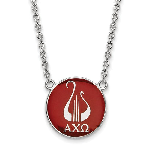 Alpha Chi Omega Sorority Sterling Silver Medium Enameled Pendant Necklace